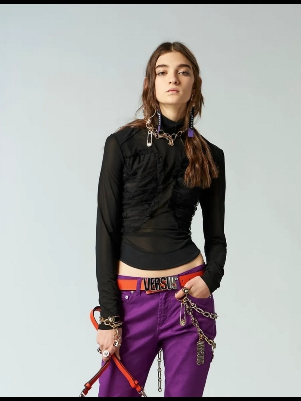 Versus Versace PF 2018 Safety Pin Mesh Turtleneck
